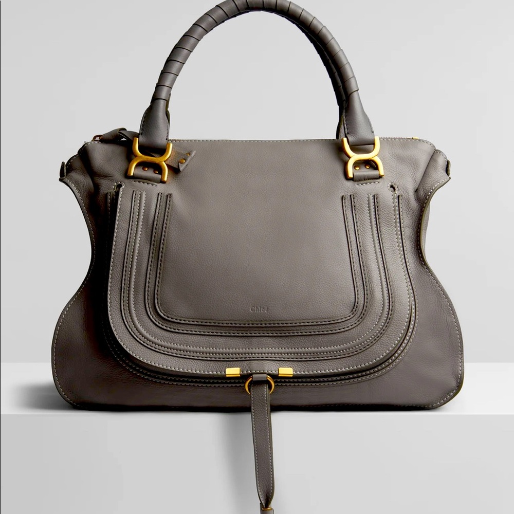 Chloe Gray Leather Bag with Gold Accents